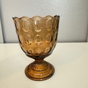 E O Brody Co Cleveland Ohio Brown Pressed Glass Pedestal Bowl